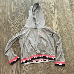 Nike Dri-Fit Baby Girl Pullover Hoodie Swoosh Print Grey/Pink For 5-6 Years Old